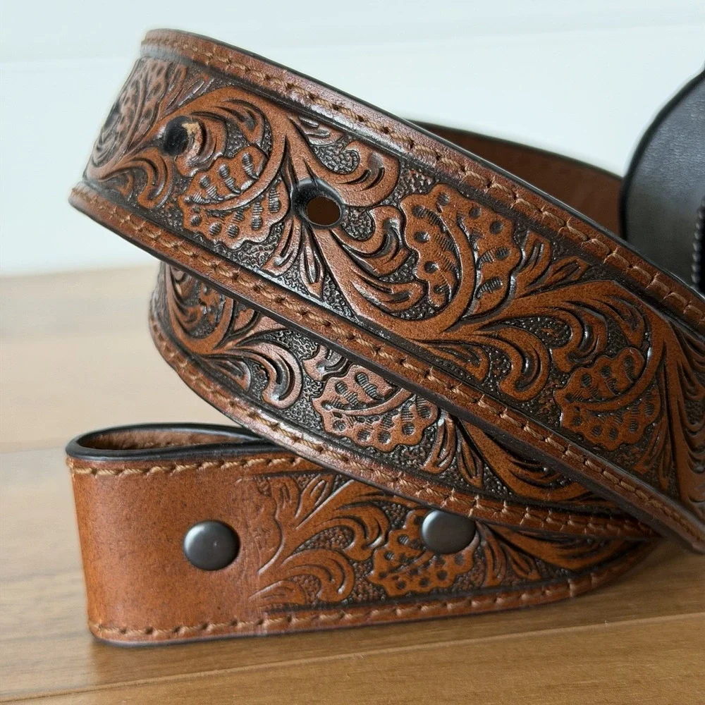 Boys Youth Ariat Belt Tooled Leather Sz 29